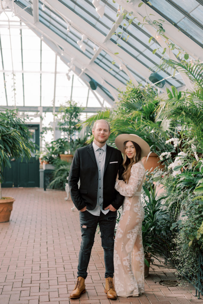 Portrait of luxury engaged couple during their engagement session at The Biltmore Conservatory