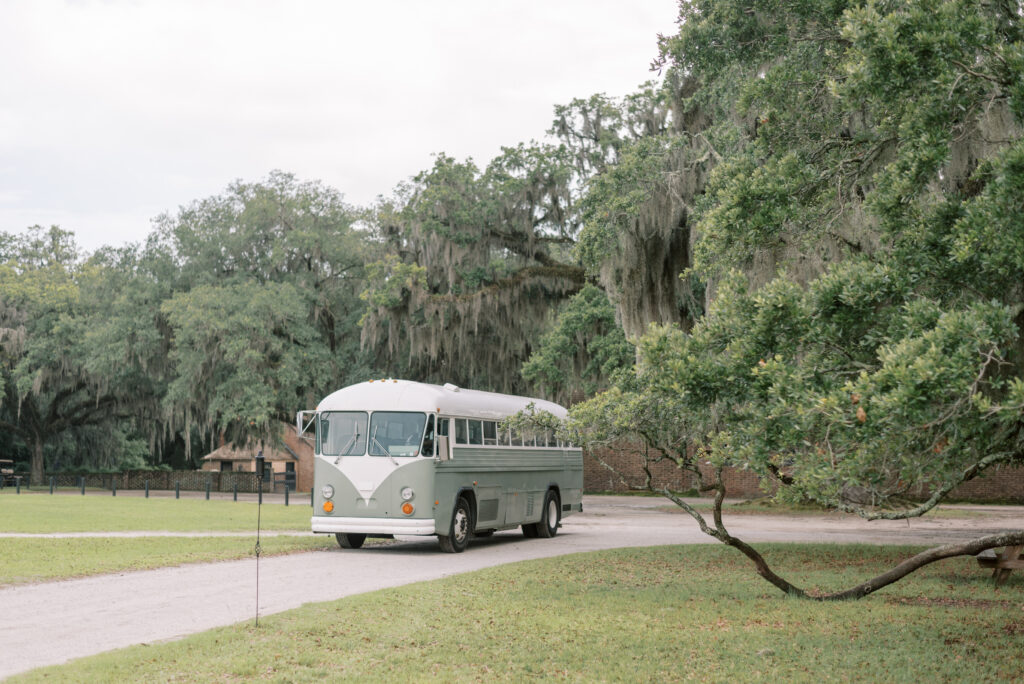 Vintage Volkswagen bus pulls up to Middleton place
