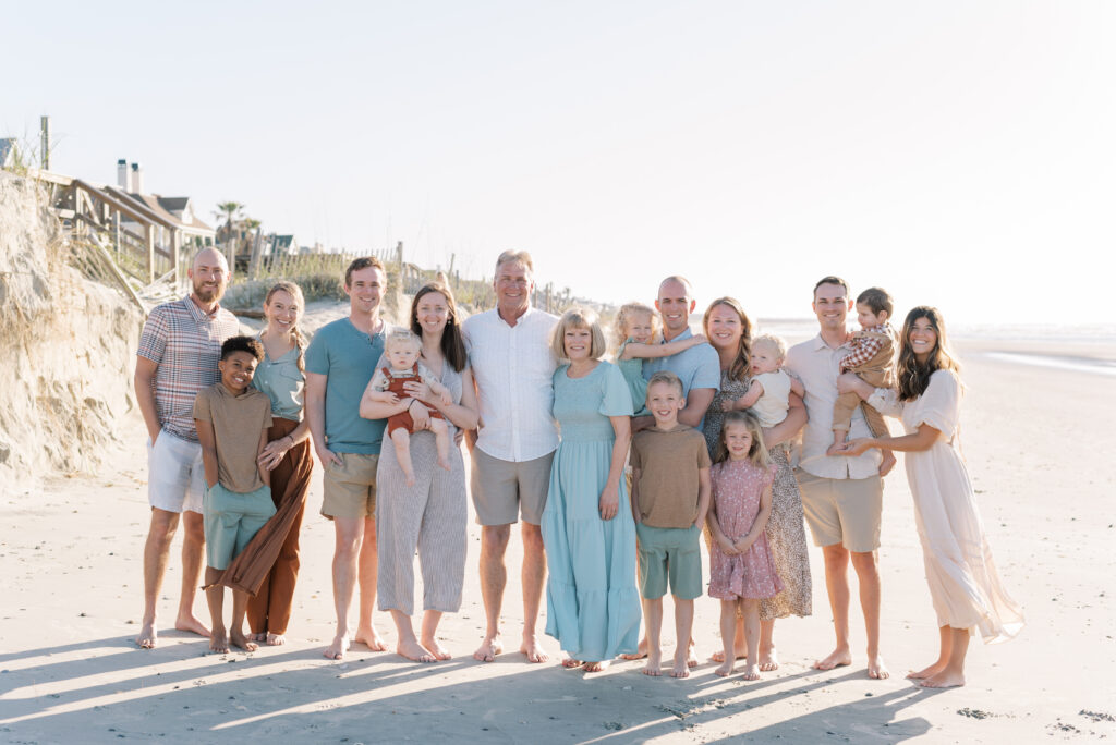 Extended family portrait session on Isle of Palms beach in Charleston SC