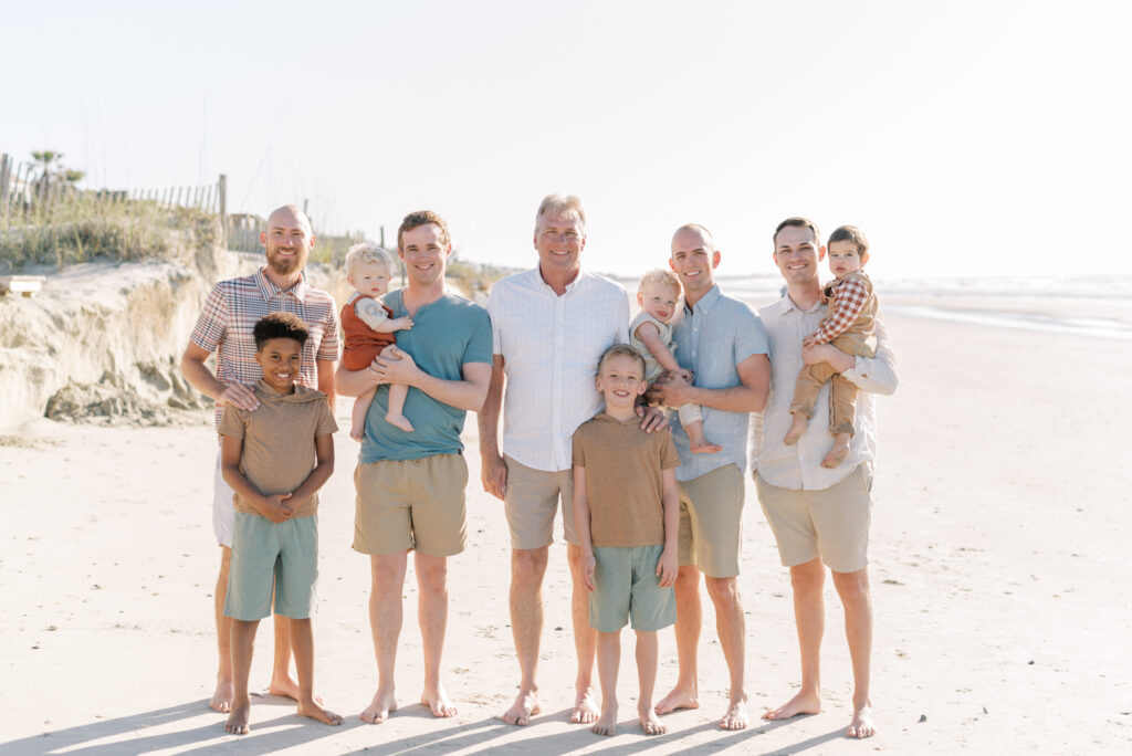 Portrait of the men in an extended family on Isle of Palms Beach SC
